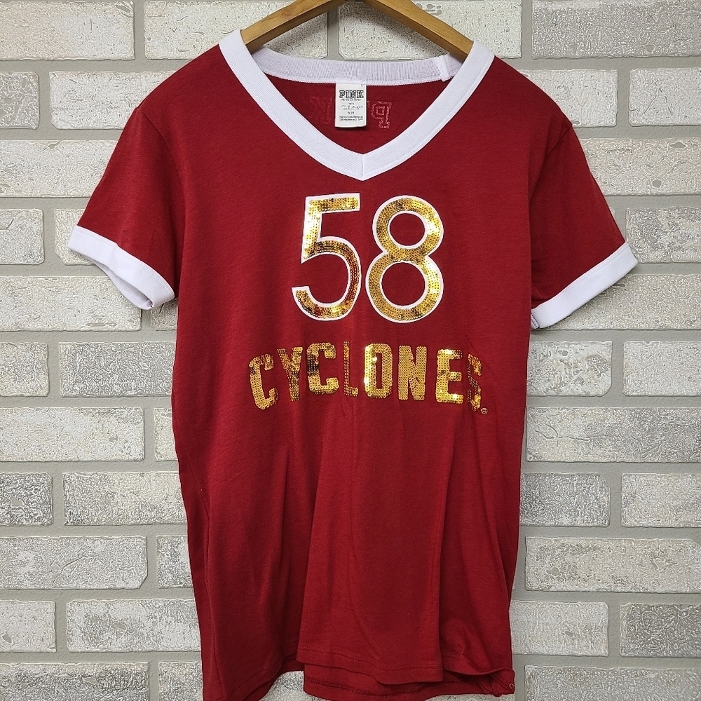 Pink ISU Red and Gold Sequin Short Sleeve Tshirt Size Medium